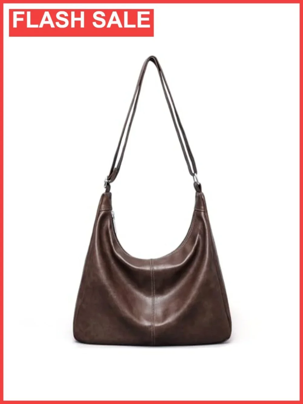 Vegan Leather Hobo Shoulder Bag Slouchy Tote with Zipper